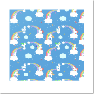 Playful Unicorns with Rainbows Posters and Art